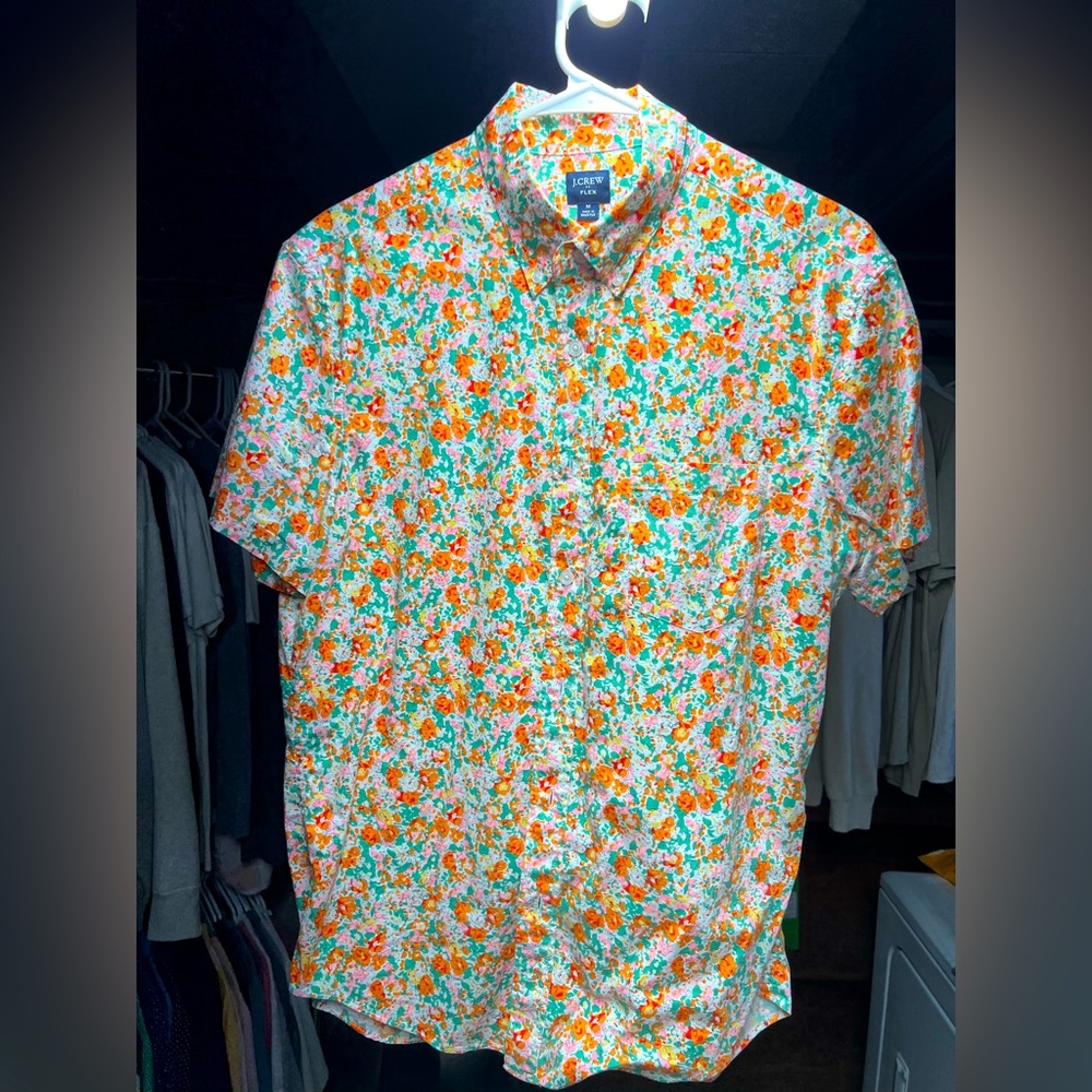 J. Crew Men's Floral Button Down Shirt - Orange and Green